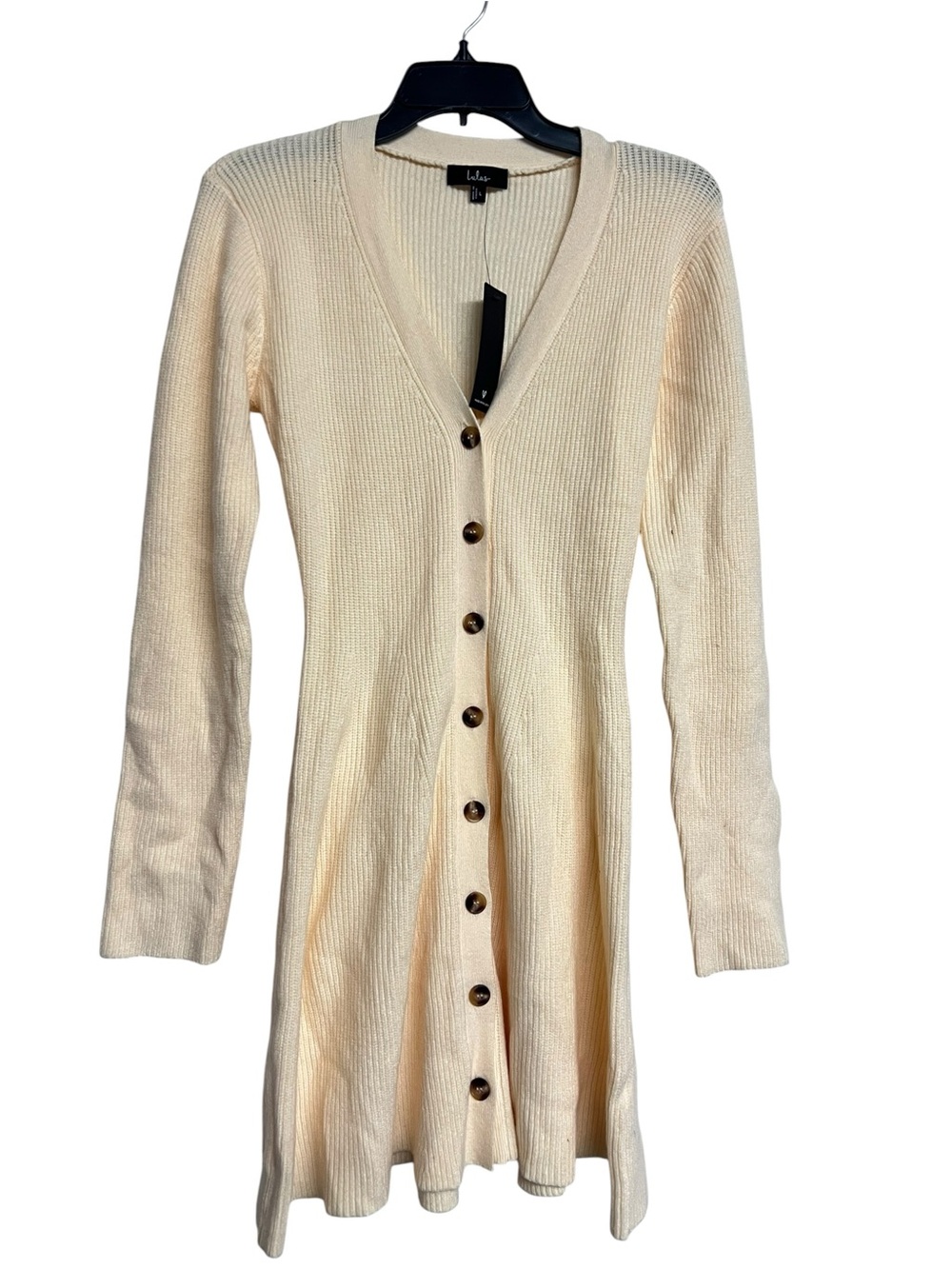 New‎ Lulus Adorably Flirty Cream Ribbed Button-Front Cardigan Sweater Dress
